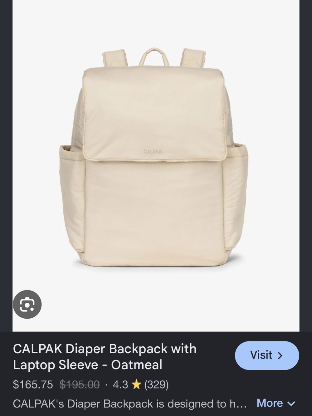 Calpak Cream Diaper Backpack with Laptop Compartment